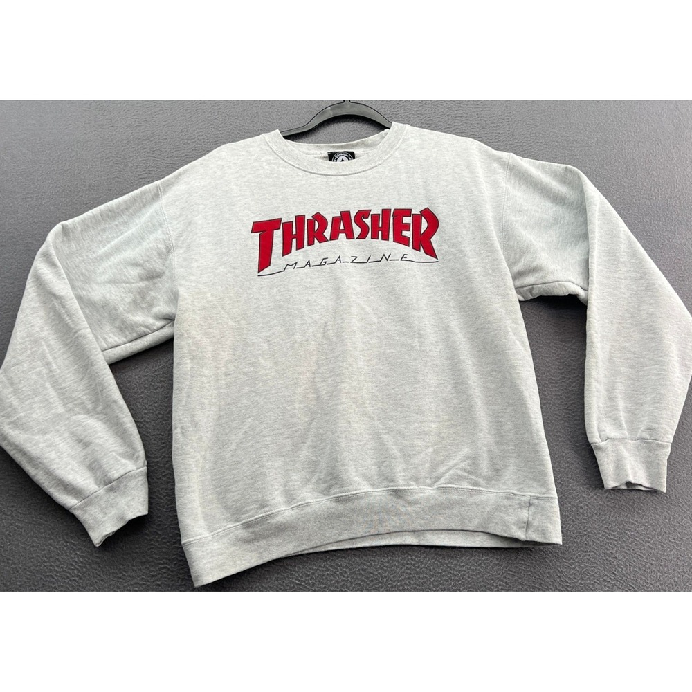 VTG Thrasher Magazine Logo Sweatshirt Mens Sz S Light Gray Crewneck Pullover